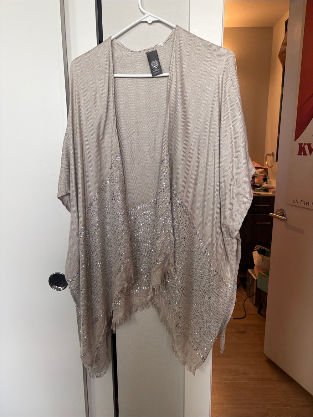 Vince Camuto Taupe Open-Front Sequin Kimono